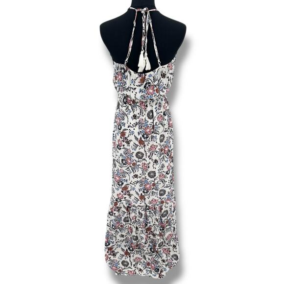 American Eagle Outfitters Halter Floral Maxi Dress Neutral Tassel Womens Sz S - Picture 9 of 12